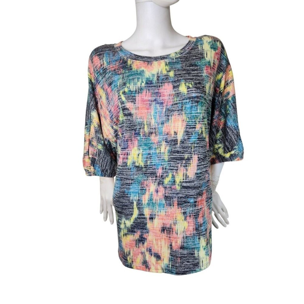 Westbound Women's Multi Color Short Sleeve Blouse Top Plus Blur Ikat Size 3X NWT